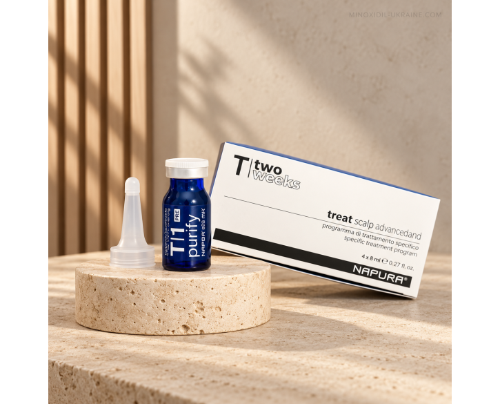 Ампули Napura T1 Purify Pre для глибокого детокс-очищення шкіри голови 4 ампул по 8 мл