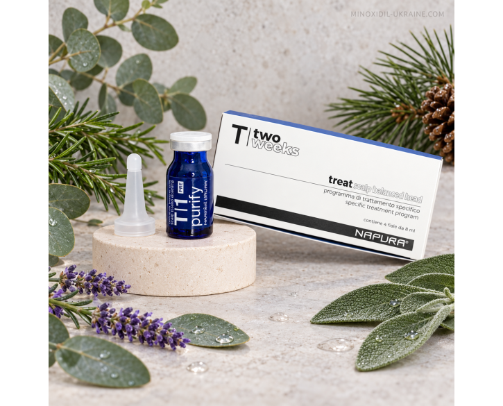 Ампули Napura T1 Purify Pre для глибокого детокс-очищення шкіри голови 4 ампул по 8 мл