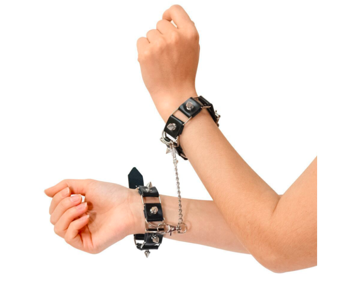 Бондажний набір: нашийник з повідцем, наручники та поножі Art of Sex - Cassandra, колір чорний