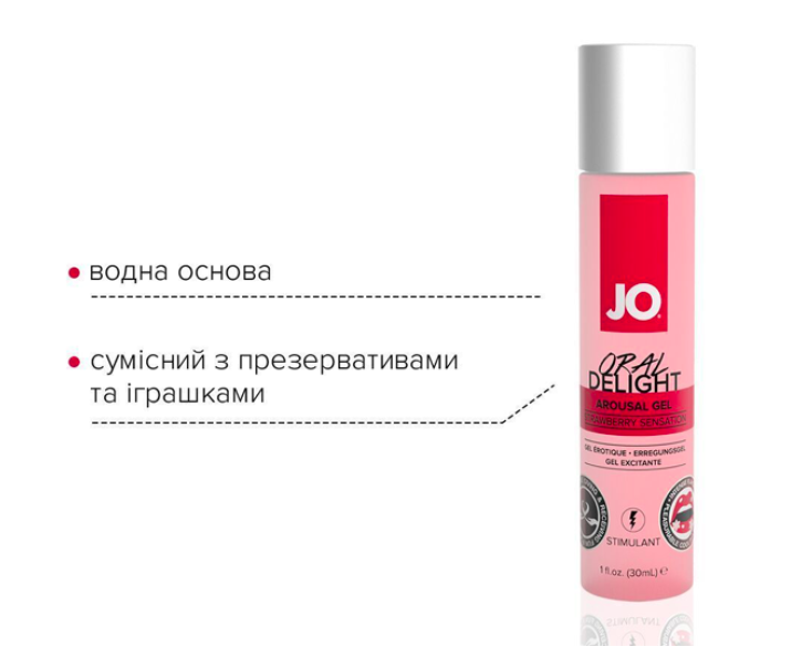 Гель для оральних пестощів JO Oral Delight — Strawberry Sensation ефект холод-тепло 30мл