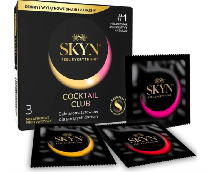 Презервативи SKYN Cocktail Club 3 шт, смаки Pina Colada, Cherry Sunrise та Passion Daiquiri