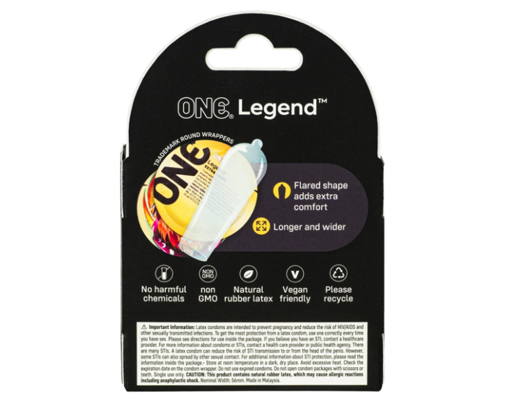 Презервативи ONE Legend XL, 3 шт, збільшений розмір, розширення на кінці, картонне паковання