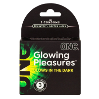 Презервативи ONE Glowing Pleasures, 3 шт, світяться в темряві, зі змазкою, картонне паковання