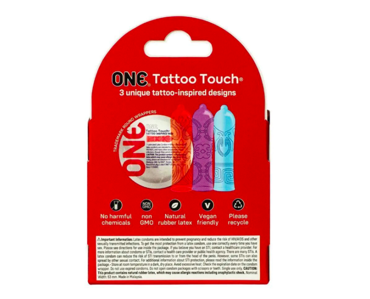 Презервативи ONE Tattoo Touch 3 шт, картонна коробка