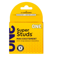 Презервативи ONE Super Studs, 3 шт, з точковим рельєфом, зі змазкою, паковання — картонна коробка