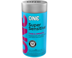 Презервативи ONE Super Sensitive, 12 шт, гладенькі, з додатковою змазкою, паковання-тубус