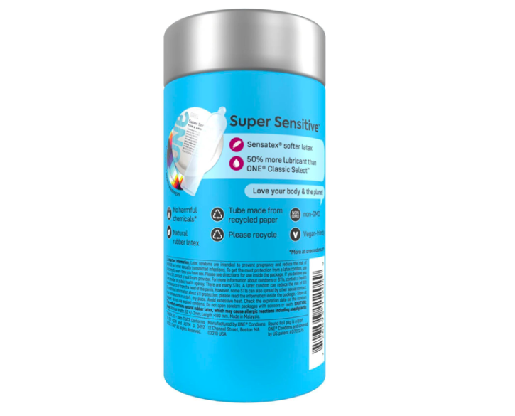 Презервативи ONE Super Sensitive, 12 шт, гладенькі, з додатковою змазкою, паковання-тубус