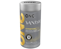 Презервативи ONE Vanish Hyperthin, 12 шт, ультратонкі, зі змазкою, подарункове паковання-тубус