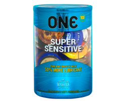Набір презервативів ONE Super Sensitive, 100 шт, гладенькі, з додатковою змазкою, паковання-тубус