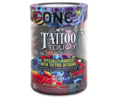 Набір презервативів ONE Tattoo Touch, 100 шт, з рельєфом у вигляді тату, 3 різновиди, паковання-тубус