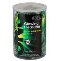 Набір презервативів ONE Glowing Pleasures, 100 шт, світяться в темряві, зі змазкою, паковання-тубус