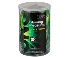 Набір презервативів ONE Glowing Pleasures, 100 шт, світяться в темряві, зі змазкою, паковання-тубус