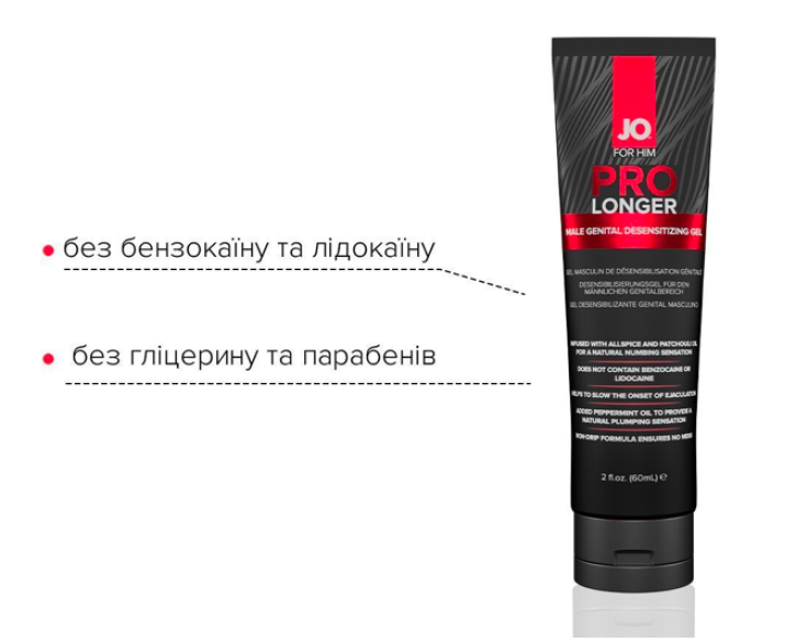 Пролонгер гель JO Prolonger Gel з олією перцевої м’яти, гвоздикового перцю та пачулів 60мл