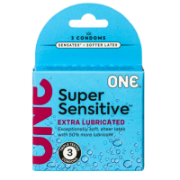 Презервативи ONE Super Sensitive, 3 шт, гладенькі, з додатковою змазкою, картонне паковання