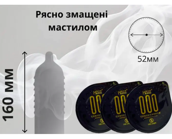 Преміальні тонкі презервативи з натурального латексу Muaisi 001 Black 3 шт
