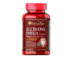 Омега Puritan's Pride All In One Omega 3, 5, 6, 7 & 9 with Vitamin D3 60 капс