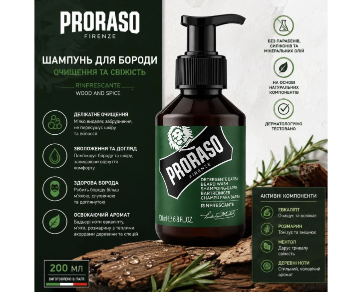 Шампунь для бороди Proraso Refreshing Beard Wash 200 мл