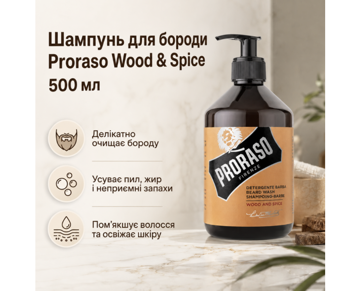 Шампунь для бороди Proraso Wood and Spice beard wash 500 мл