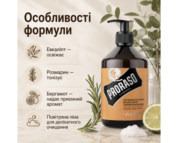 Шампунь для бороди Proraso Wood and Spice beard wash 500 мл