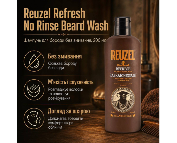 Шампунь для бороди Reuzel Refresh No Rinse Beard Wash 200 мл