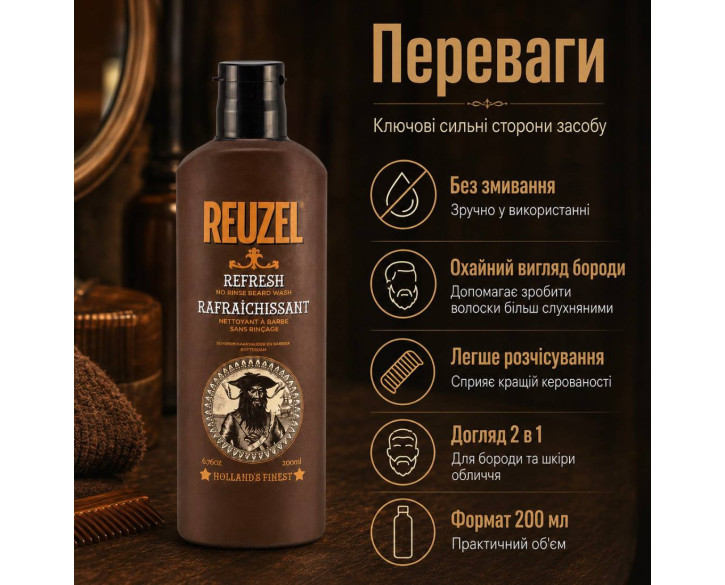 Шампунь для бороди Reuzel Refresh No Rinse Beard Wash 200 мл