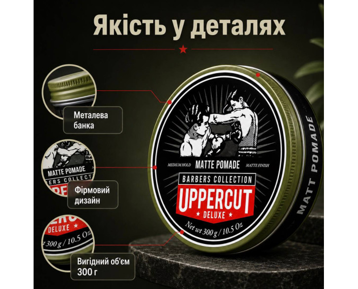 Помада для моделювання волосся Uppercut Deluxe Matt Pomade Barbers Collection 300 г