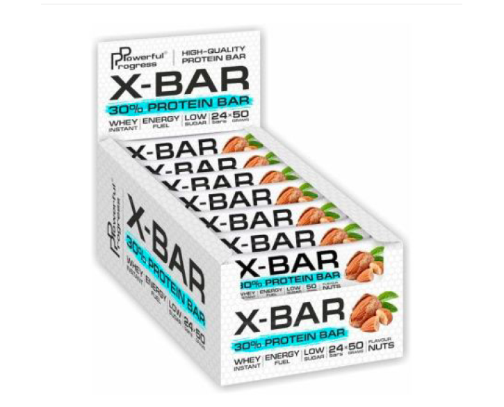 POWERFUL PROGRESS X-BAR 30% WHEY PROTEIN BAR - 24 psc x 50 g, Мигдальний горіх