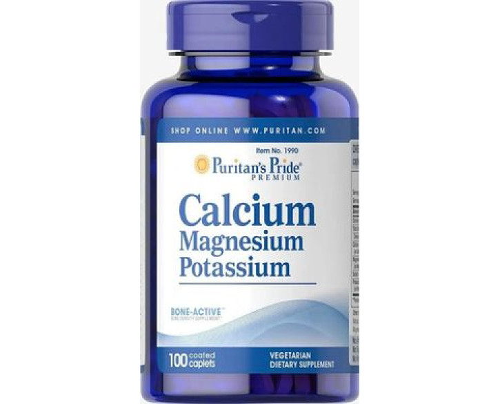 Puritan's Pride Calcium Magnesium and Potassium 250 mg/49 mg 100 Капсул