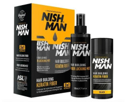 Камуфляж для залисин Nishman Hair Building (пудра 20 г + фіксатор 100 мл) чорний