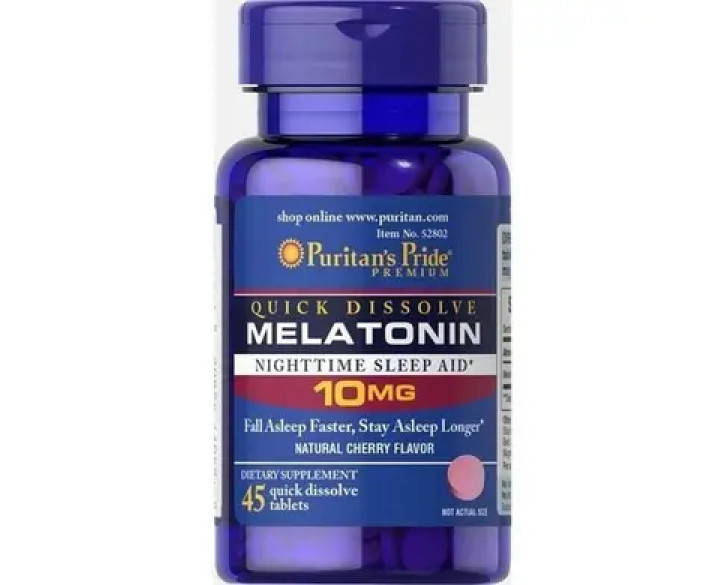 Puritan's Pride Melatonin 10 mg Quick Dissolve Cherry Flavor 45 смоктальних таблеток