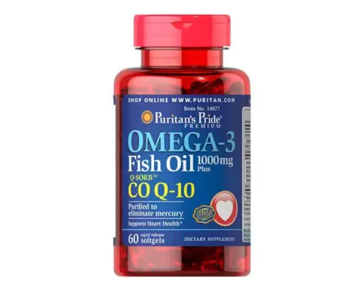 Puritan's Pride Omega-3 Fish Oil 1000 mg + Co Q -10 30 mg 60 гелевих капсул