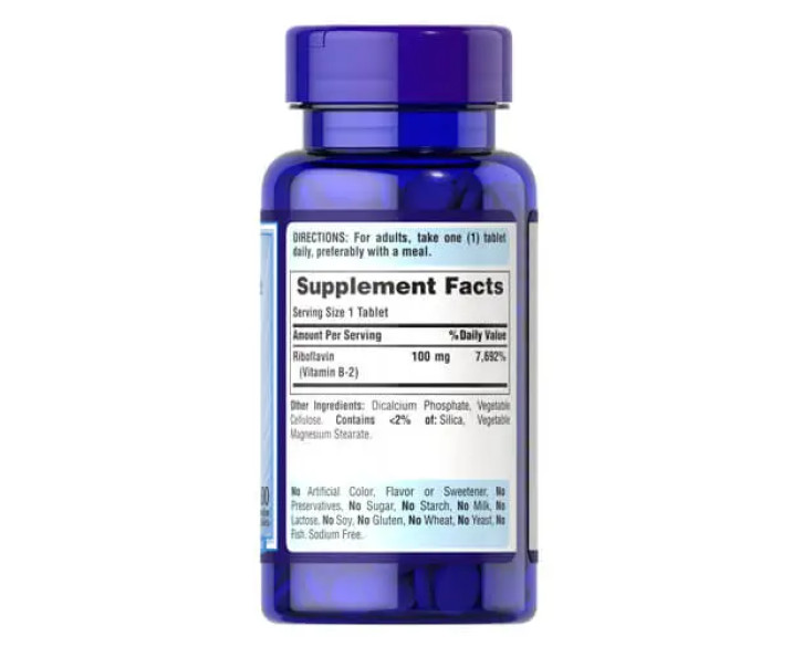Puritan's Pride Vitamin B-2 (Riboflavin) 100 mg 100 табл