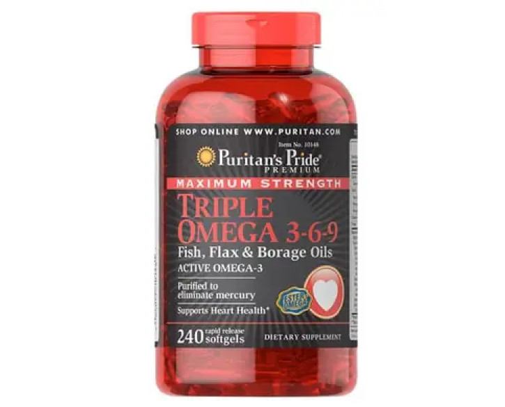 Puritan's Pride Maximum Strength Triple Omega 3-6-9 Fish, Flax & Borage Oils 240 капс