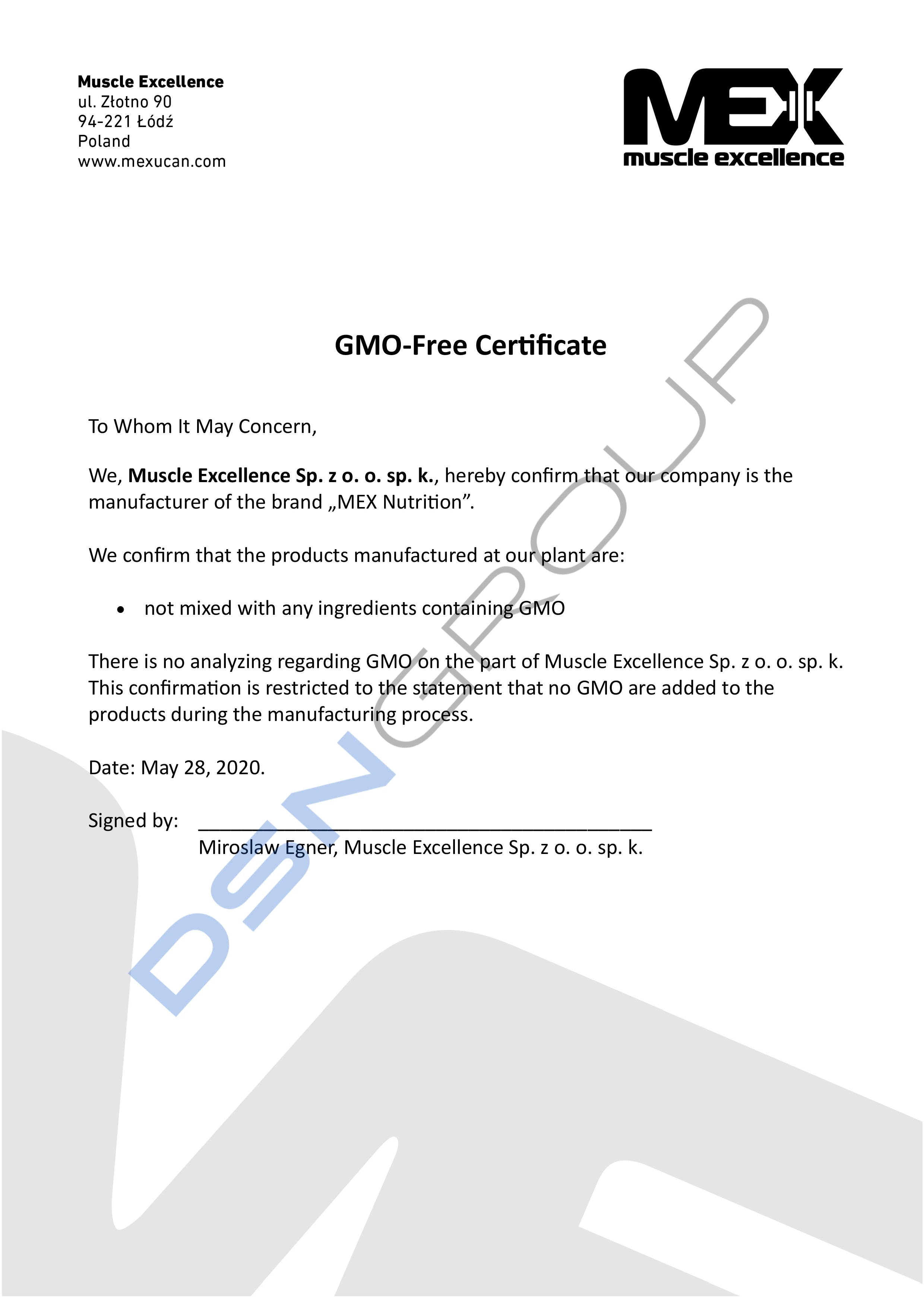 GMO-Free Certificate