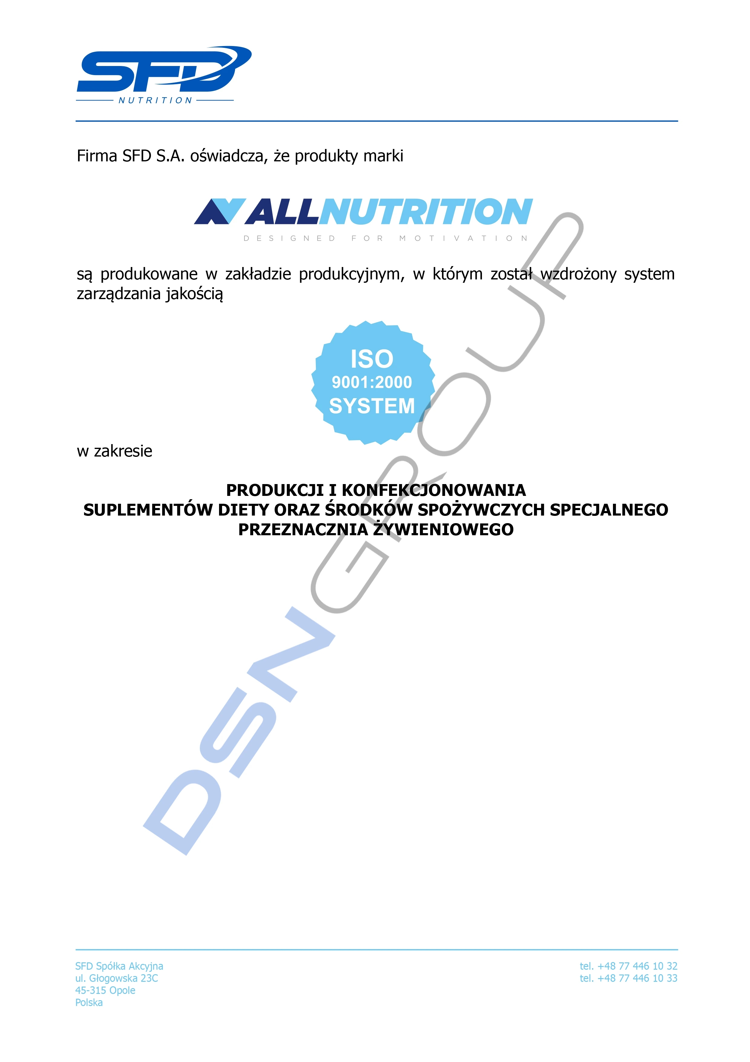 Produkcji i konfekcjonowania suplementów diety oraz środków spożywczych specjalnego
                                        przeznacznia żywieniowego